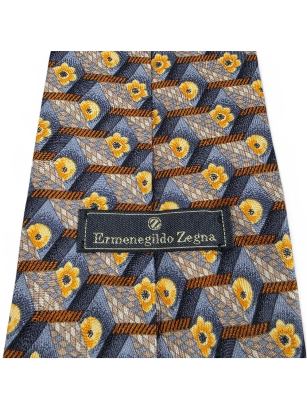 Ermenegildo Zegna Silk Tie Gray Gold Geometric Floral Italian Designer Tie